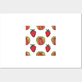 Apples and strawberries on white Posters and Art